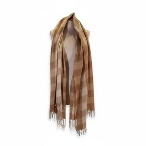 Shiraleah Camel Check Plaid Oversized Scarf Fringe Wrap